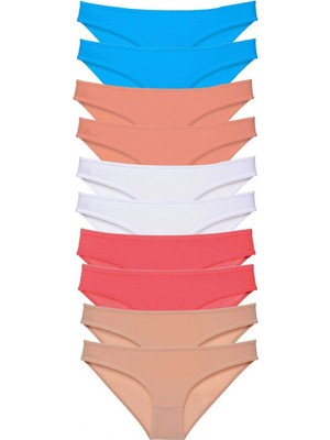 MiraLive 10 Adet Süper Eko Set Likralı Kadın Slip Ten Beyaz Pudra Fuşya Mavi