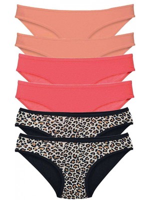 MiraLive 6 Adet Likralı Kadın Slip Külot Leopar Pudra Fuşya