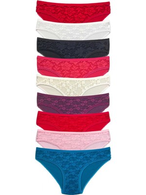 MiraLive 9 Adet Önü Dantelli Transparan Kadın Slip Külot S119