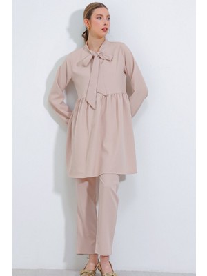 Queene Dreams Krem Örme Pantolon Tunik Alt Üst Takım 6654