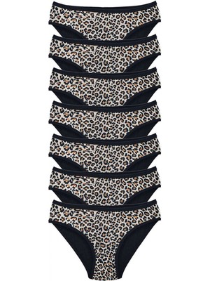 MiraLive 7 Adet Leopar Desenli Likralı Yumuşak Dokulu Kadın Slip Külot