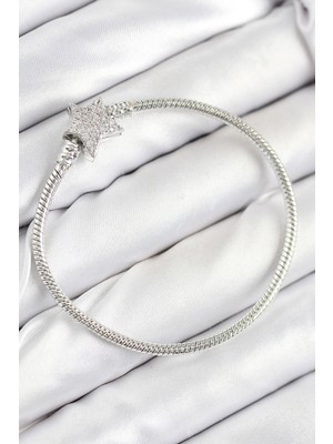 Pirinç Charm Zirkon Taşlı Yıldız Model Gümüş Renk Kadın Bileklik EB-53-VICE/(1395) 1085