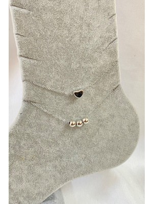 TRY Gümüş Renk Top Kalp Model Sf ve Sf Zincir Çelik Halhal - 3284