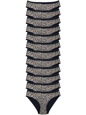 MiraLive 12 Adet Leopar Desenli Likralı Yumuşak Dokulu Kadın Slip Külot