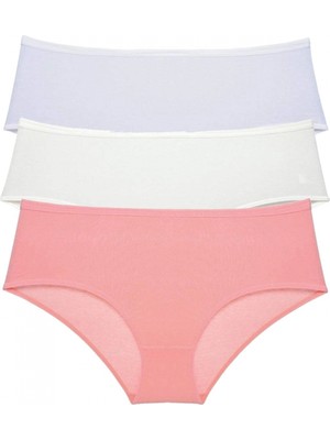 MiraLive 3 Adet Kadın Yüksek Bel Bato Külot Beyaz Krem Pudra