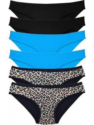 MiraLive 6 Adet Likralı Kadın Slip Külot Leopar Siyah Mavi
