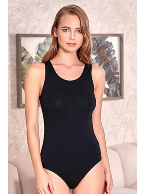 MiraLive Kadın Geniş Askılı Çıtçıtlı Kancalı Body Siyah 2084B