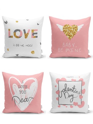 UltraMint Sevgililer Günü Temalı Modern 4'lü Yastık Kırlent Kılıf Seti