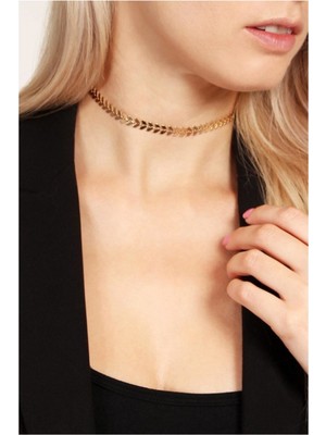 TRY Happy Yaprak  Balık Sırtı Zincir Tasma Kolye Gold