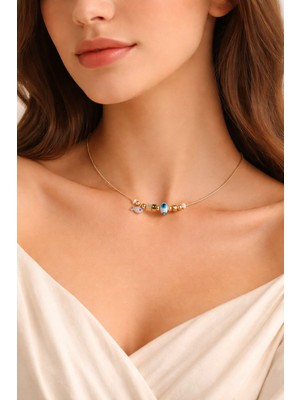 TRY Altın Renk Beyaz Mineli Balık Pandora Model Zirkon Kolye  - 2988