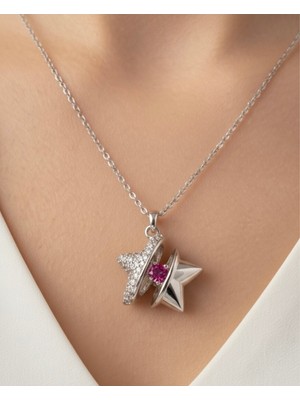 UltraMint Sevgililer Gününe Özel 925 Ayar Gümüş Deniz Yıldızı Kolye Pembe Kalpli