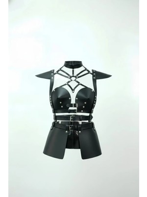 Beruflic Siyah Etek Suni Deri Etek Kemer Tokalı Zımba Detaylı Etek - BRF1371