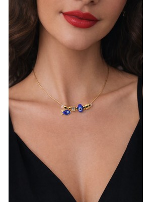 TRY Altın Renk Mavi Mineli Balık Pandora Model Zirkon Kolye  - 2992