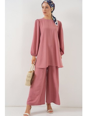 Queene Dreams Ayrobin Tunik Pantolon Alt Üst Takım 6712 - Pembe