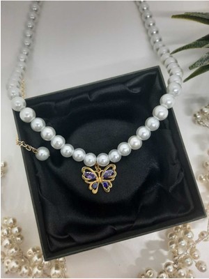 UltraMint Mor Kelebek Inci Kolye, Sevgililer Günü Için Özel Hediye