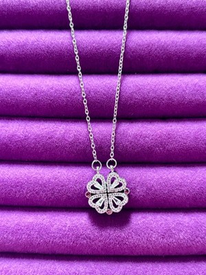 UltraMint Sevgililer Gününe Özel Rose Gümüş Kaplama Açılır Yonca Kalp Kolye