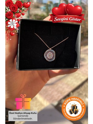 UltraMint 925 Ayar Gümüş Nazar Boncuklu Sevgililer Günü Kolye Hediye Kutusunda