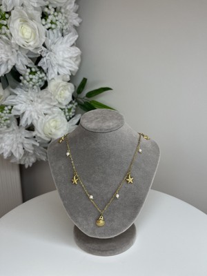 UltraMint Inci ve Deniz Yıldızı Detaylı Çelik Kolye, 42 Cm, Zarif Takı