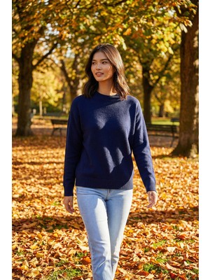 Lior Design Lacivert Bisiklet Yaka Oversize Triko Kazak BCHPK-251238