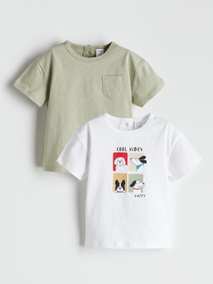 Lc Waikiki Yeni Sezon Bisiklet Yaka Baskılı Erkek Bebek Tişört 2'li