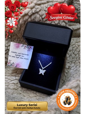 UltraMint Işıklı Gümüş Kaplama Kelebek Tasarımlı Sevgililer Günü Kolyesi