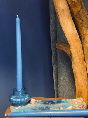 Birmiamu Okyanus Esintisi Epoksi Şamdanlık Seti – 2’li Mavi Şamdan Mum Dahil | El Yapımı Dekoratif Mum Seti