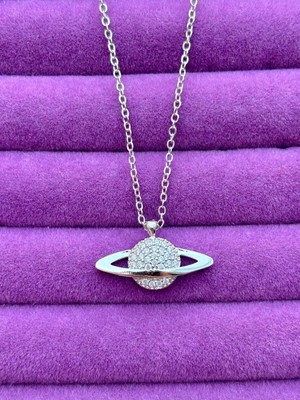 UltraMint Sevgililer Günü 925 Ayar Gümüş Satürn Gezegen Kolye ve Zincir