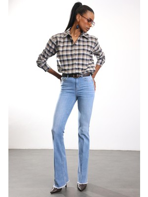 5in1Canpolat Mavi Likralı Push Up Bootcut Jean