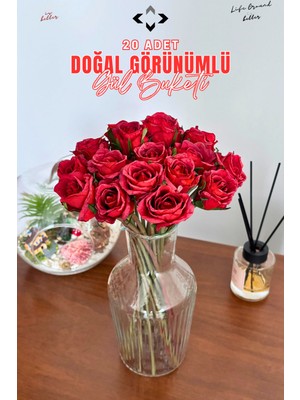 UltraMint 20 Adet Doğal Görünümlü Yapay Gül Buketi, Sevgililer Günü ve Özel Günler Için