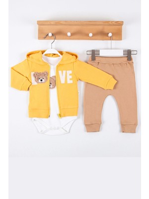 Beruflic Love Bear Nakışlı % 100 Pamuk Hırkalı 3'lü Erkek Takım