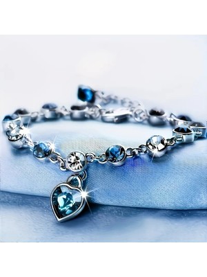 UltraMint Lacivert Taşlı Kalp Bileklik, Sevgililer Günü Özel Tasarım