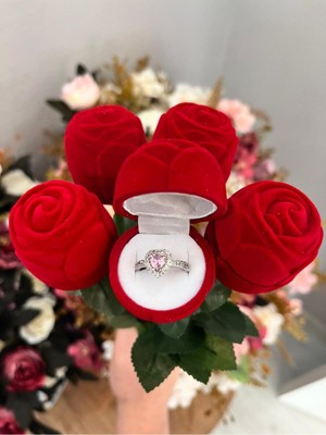 UltraMint Kadife Gül Içinde Gümüş Kaplama Kalpli Yüzük, Sevgililer Günü Hediye