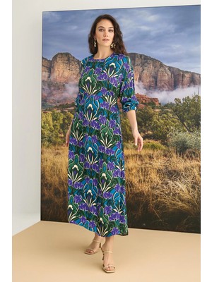 MiraLive %100 Viskon Çiçek Desenli Saten Elbise