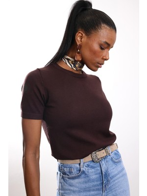 5in1Canpolat Kahverengi Bisiklet Yaka Kısa Kol Triko 4579