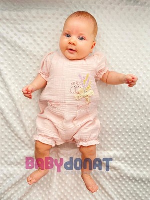 Beruflic Müslin Kumaş Çiçek Nakışlı Pamuklu Kız Bebek Tulum