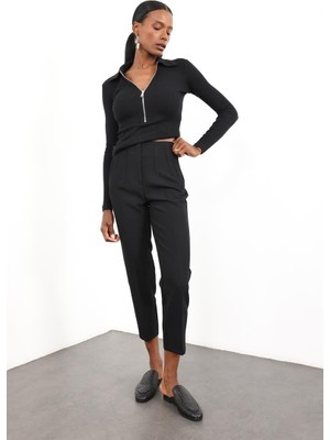 5in1Canpolat Siyah Flatolu Pantolon 5113