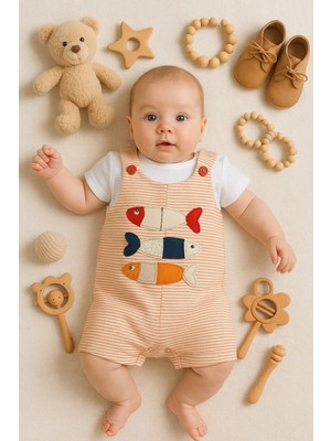 Beruflic Balık Nakışlı Kısa Kollu Erkek Bebek Tulumu