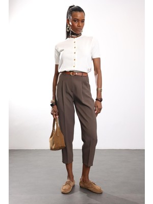 5in1Canpolat Kahverengi Kemerli Havuç Kesim Pantolon 50938