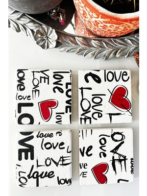 UltraMint Sevgililer Günü Temalı 4'lü Taş Bardak Altlığı Seti