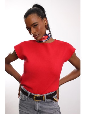 5in1Canpolat Kırmızı Bisiklet Yaka Kolsuz Triko 4821