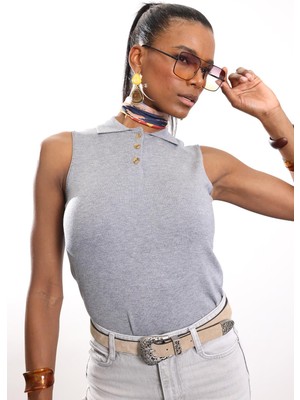 5in1Canpolat Gri Polo Yaka Kolsuz Triko 4760