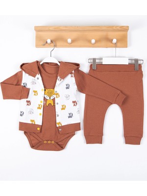 Beruflic Littie Nakışlı % 100 Pamuk Hırkalı 3'lü Erkek Takım