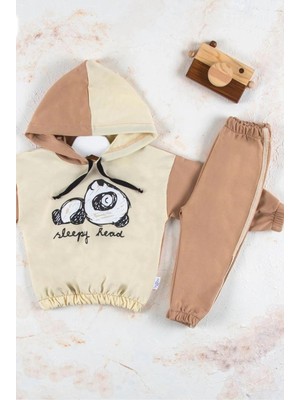 Beruflic Panda Desenli Kapişonlu Erkek Bebek Takımı