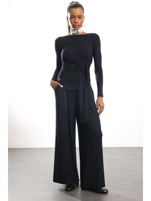 5in1Canpolat Siyah Bisiklet Yaka Bağlama Detaylı Takım 1311