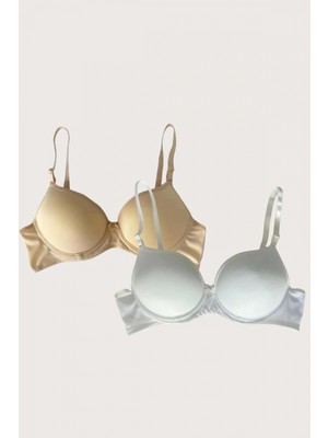 Narnuga Ten-Beyaz 2'li Mikro Kumaş Push Up Dolgulu Balenli Günlük Destekli Sütyen