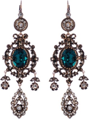 UltraMint Zümrüt Yeşil Elmas Montür Osmanlı Tarzı Abiye Küpe