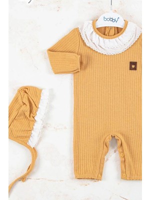 Beruflic Brode Nakışlı Şapkalı % 100 Pamuk Kız Bebek Tulumu