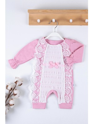 Beruflic Gofralı Fransız Güpürlü % 100 Pamuk Kız Bebek Tulumu