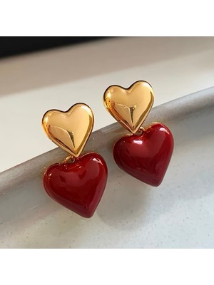 UltraMint Kırmızı Kalp Küpe, Sevgililer Günü Için Şık Takı Hediye