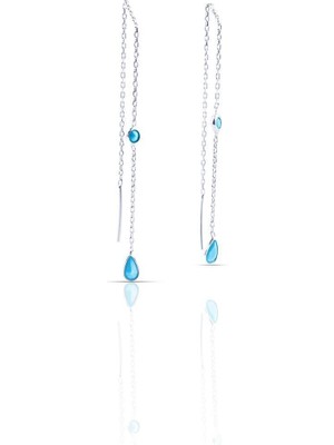 UltraMint 925 Ayar Gümüş Firuze Taşlı Kadın Zincirli Küpe, Şık ve Zarif Tasarım